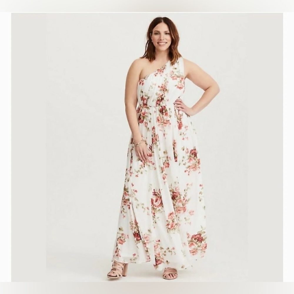 Torrid Special Occasion One Shoulder Floral Chiffon Gown Size 18 New With Tags